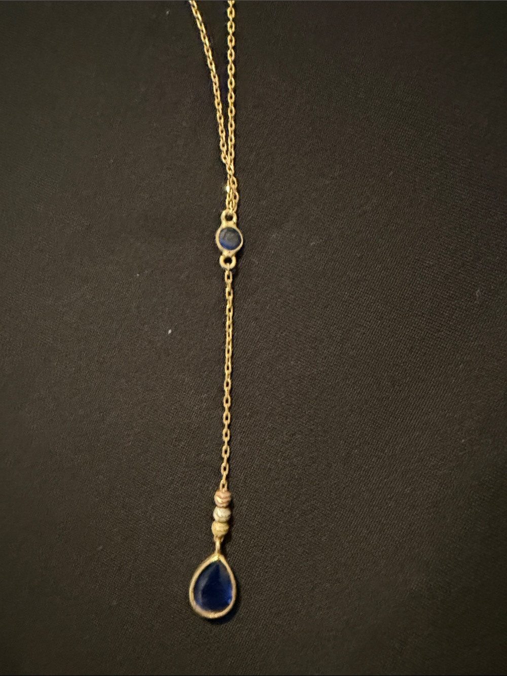 Gold-Tone Blue Teardrop Pendant Necklace